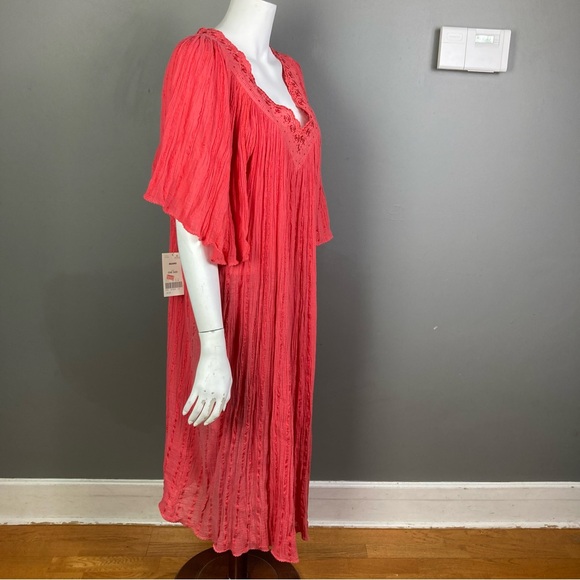 Tropical Escape Hawaiian dress Medium VTG gauzy mumu flutter sleeve 70's - Picture 7 of 14